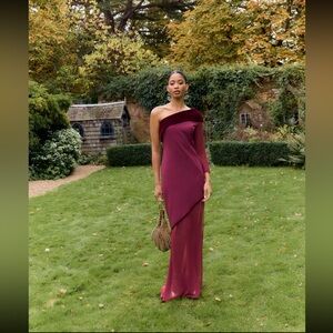 Chic One-Shoulder Wine/Burgundy Dress